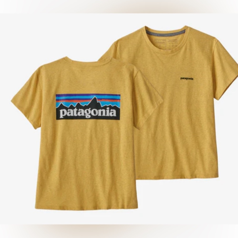 💫Patagonia Women’s P-6 Logo Crew Tee, Mustard Yellow, XS, EUC